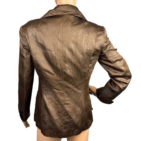 Lafayette 148 Brown Leather Look Full Zip Jacket Satin Feel Lined SZ 0 Designer - Picture 3 of 10